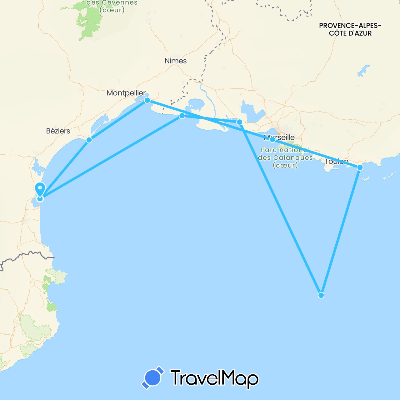 TravelMap itinerary: driving, boat in France (Europe)